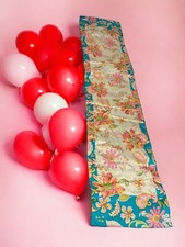 Fabulous Oscar De La Renta Silk Scarf  Groovy Flower Power Teal Frame 52” X 12” picture