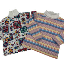 Vintage 70s Healthtex Girls Shirt Lot 6X Long Sleeve Turtleneck Stripe Floral picture