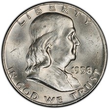 1958-D 50c Franklin Half Dollar Brilliant Uncirculated Denver US Silver Coin picture