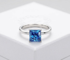 3 CT 8mm Blue Moissanite Princess Cut Engagement Ring Sterling Silver Gift For H picture