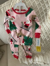 Carter's Pink Holiday Santa & Reindeer  Pajama Set NWT 12 Months New Tags picture