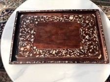 Antique Vietnamese Nguyen Dynasty Mother Pearl Inlaid Wood Tray 19th C 24.5” picture