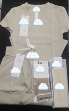 Alo Beige 2 Piece Set Short Sleeve Crew Neck T-Shirt & Pants Womens Size S picture