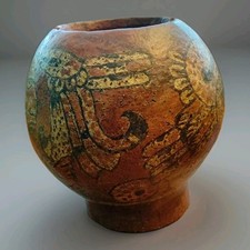 Pre-Columbian Polychrome Seated Chief Mayan Pottery Ceremonial Cylinder picture