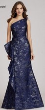 Teri Jon Rickie Freeman Women’s Formal Dress Gown One Shoulder, Navy, Size 12 picture