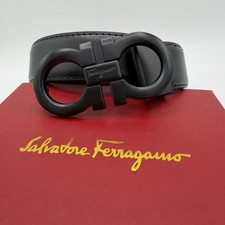 Salvatore Ferragamo Mens Black Leather Belt Matte Buckle Size 36-38 Dress Casual picture