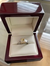 Ladies platinum/18kt yellow gold diamond ring, 3.02 ct light yellow cushion cut picture