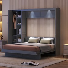 Full Queen Size Murphy Bed Wall Beds with Wardrobe Storage Shelves & LED Lights picture