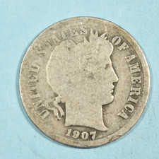 1907 S Barber Dime ~ G GOOD ~ 90% Silver 10c US Coin Collectible picture
