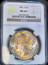1881-S Morgan Silver Dollar $1 NGC MS64 Plus Rainbow Toned Coin Both Sides Toner picture
