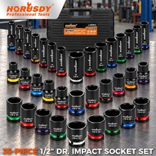 35PC Impact Socket Set Deep & Standard 1/2 inch Drive Metric CR-V 8-32mm 6-Point picture