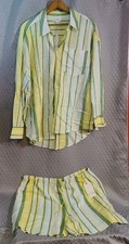 Nwt Wonderly Womens XL 2pc Linen/Cotton Green Striped Oversized Top Lounge Pool  picture