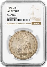 1877 S T$1 Trade Dollar Silver NGC AU Details Cleaned About Uncirculated Coin picture