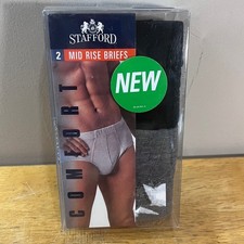 Stafford Comfort Mens 2 Pack Mid Rise Briefs Black Charcoal XL 40-42 NEW picture