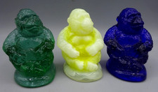 3 Boyd Glass Molded Sonny The Gorilla Figures - Cobalt, Yellow & Green picture