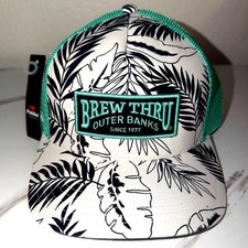Pukka Brew Thru Outer Banks Trucker Hat Seafoam Green Tropical Palm Leaf 2501 picture