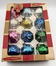 Vtg Shiny Brite Rauch USA 12 Glass Christmas Ornaments Mixed Set w Coby Box 2.5” picture