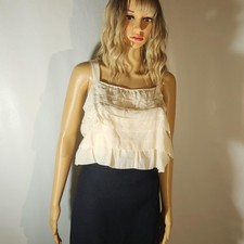 HALOGEN WHITE CREAM RUFFLE TANK TOP SHEEP MULTI USE TOP SIZE LARGE ROMANTIC picture
