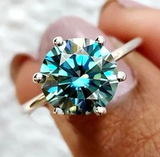 RARE 4.90 Ct Certified Round Cut Blue Treated Diamond Solitaire Ring 925 Silver picture