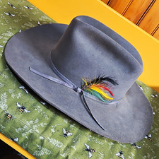 Vintage Stetson 4X Beaver Fur Felt Cowboy Hat Gray Size 7 1/8 57 Cattleman Crown picture