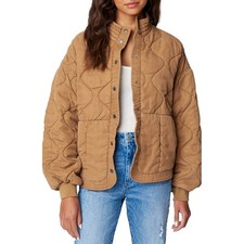 BLANKNYC Quilted Bomber Jacket Black Snap Front Mock Neck Oversized L NEW picture