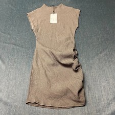 ZARA Women's Mini Dress Size M Gray Textured Ruched Side Sleeveless Bodycon NWT picture