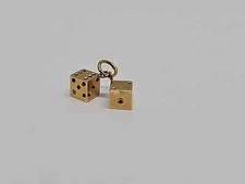 Vintage 14K Yellow Gold Plated Rolling Two Dice Charm Pendant With Chain 18