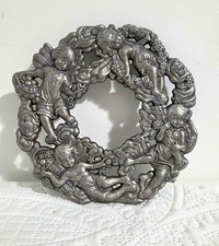 Vintage Cherub Wreath Wall Art, Silver Plated Trivet, Victorian Celestial Decor picture