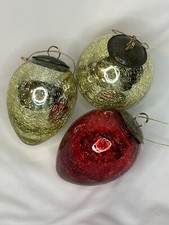 Lot Of 3 Kugel Style Heavy Crackle Glass Ornaments picture