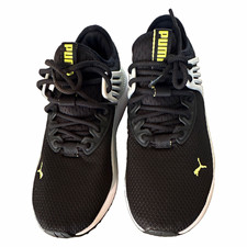 PUMA SoftFoam+ Unisex Kids Mesh Lace-Up Sneakers Black/White/Yellow 5.5 picture