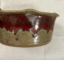 Vintage Ceramic Handcrafted Bowl, bakeware Drip Glaze Red Green Brown  picture