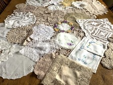 Job Lot of 42 x Vintage Handmade Lace Doilies. Various sizes & Hand Finishes picture