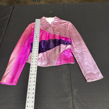 Moschino Cheap and Chic Pink/Purple Colorblock Leather Zip Jacket S picture