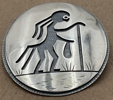 Hopi Andrew Saufkie Sterling silver overlay pendant Kokopelli with cane picture picture