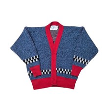 Vintage Kitestrings Boys Blue Red Checkered Novelty Dog Cardigan Sweater Sz 5/6 picture