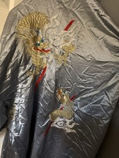 AUTHENTIC JAPANESE SILK Kimono Ichiban Silver Robe with Dragon Embroidery picture