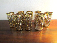 ( 8 ) Imperial Glass / Bambu / Bamboo / TUMBLERS / 24 Karat Gold Trim / Mint picture