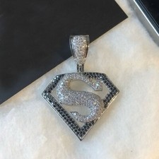 Men's 2 Ct Round CZ Black Stone Superman Men's Pendant Yellow Gold Plated picture