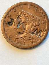 Rare 1851 1/2 Cent Counterstamped W.C.R. High Grade Details  USA picture