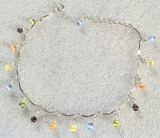Vintage Artisan Made Hand Crafted Cat Eye Beads Dangle Silver Tone Anklet picture