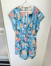 NWT Abercrombie Kids Blue Tropical Floral Romper V-Neck Lace Size 11-12 picture