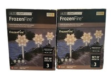 2 Gemmy LED Classic White FrozenFire Lightshow Snowflake Pathway Stake Lights picture