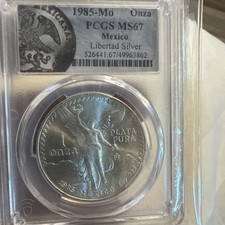 1985 Mexico 1 Onza Libertad Silver Coin MS67 PCGS MEXICANA label picture
