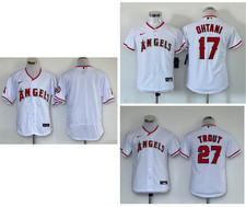 HOT Men's Mike Angels White Cool Base Sewn Stitched Baseball Jersey. picture