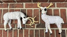 PAIR Vintage WHITE rope Reindeer Figures Mantle Deer Decor Christmas RARE picture