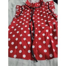 Red White Polka Dot Ruffle Neck Sleeveless Button Down Blouse Top XS picture