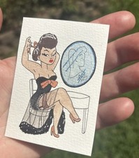 Original Art ACEO Watercolor Burlesque Stripper Sexy Chocolate Black Girl picture
