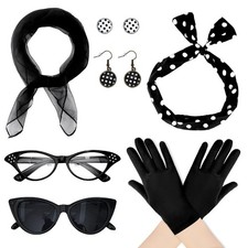 Vintage 50s Women Costume Accessories Set Black 7Pcs for Girls picture