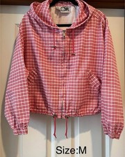 BP Nordstrom Women’s Red White Plaid Hooded Jacket Size M Full Zip Vintage picture