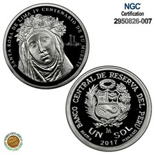 2017 Peru S1S Santa Rose of Lima 400th Anniv. of Death NGC PF 70 UC Highest pop picture